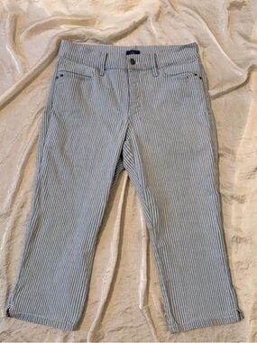 NYDJ Blue and White Pin striped Capri Pants